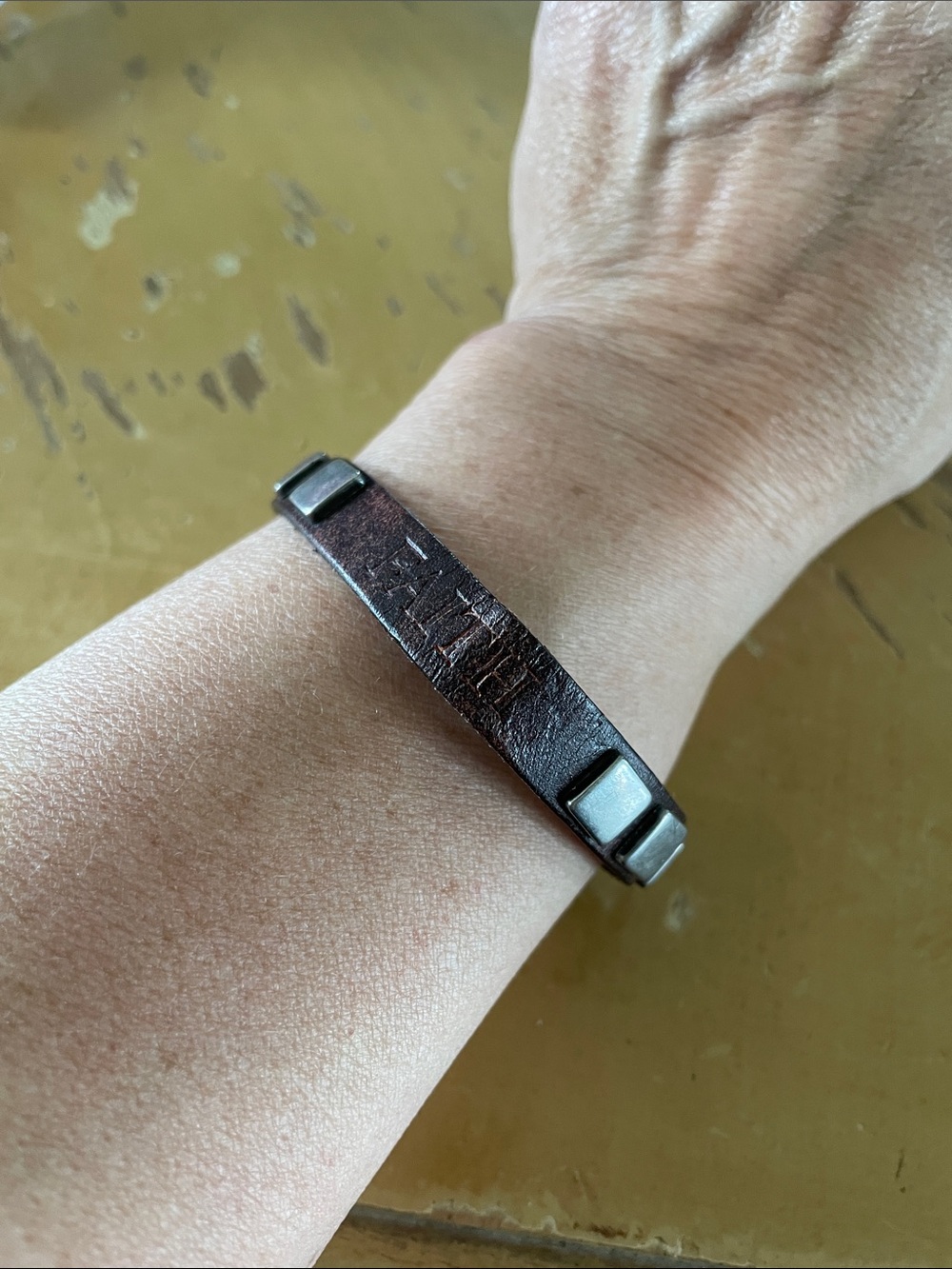 Dark Brown Leather Bracelet with Metal studded Accents